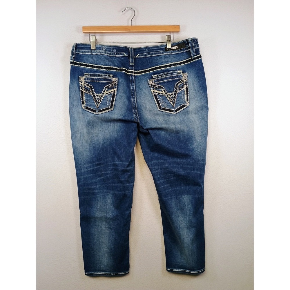 Y2K Western Vigoss Womens 14 Blue Dublin Crop Straight Embellished Pocket Jeans